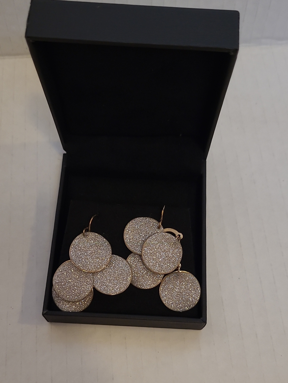 Vintage Rose Gold Glitter Disc Drop Earrings
